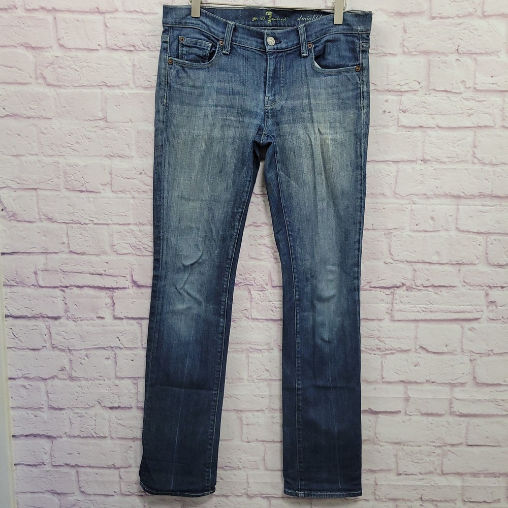 7 For All Mankind Straight Leg Jeans Women 29 Blue Denim Low Rise Y2K Indie Boho
